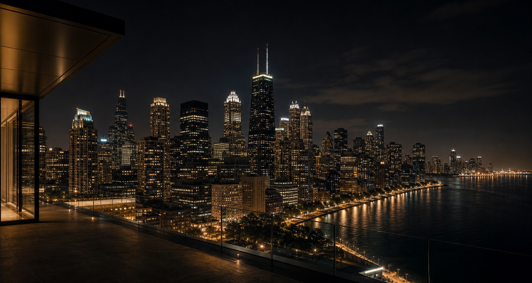 Downtown Chicago skyline at night