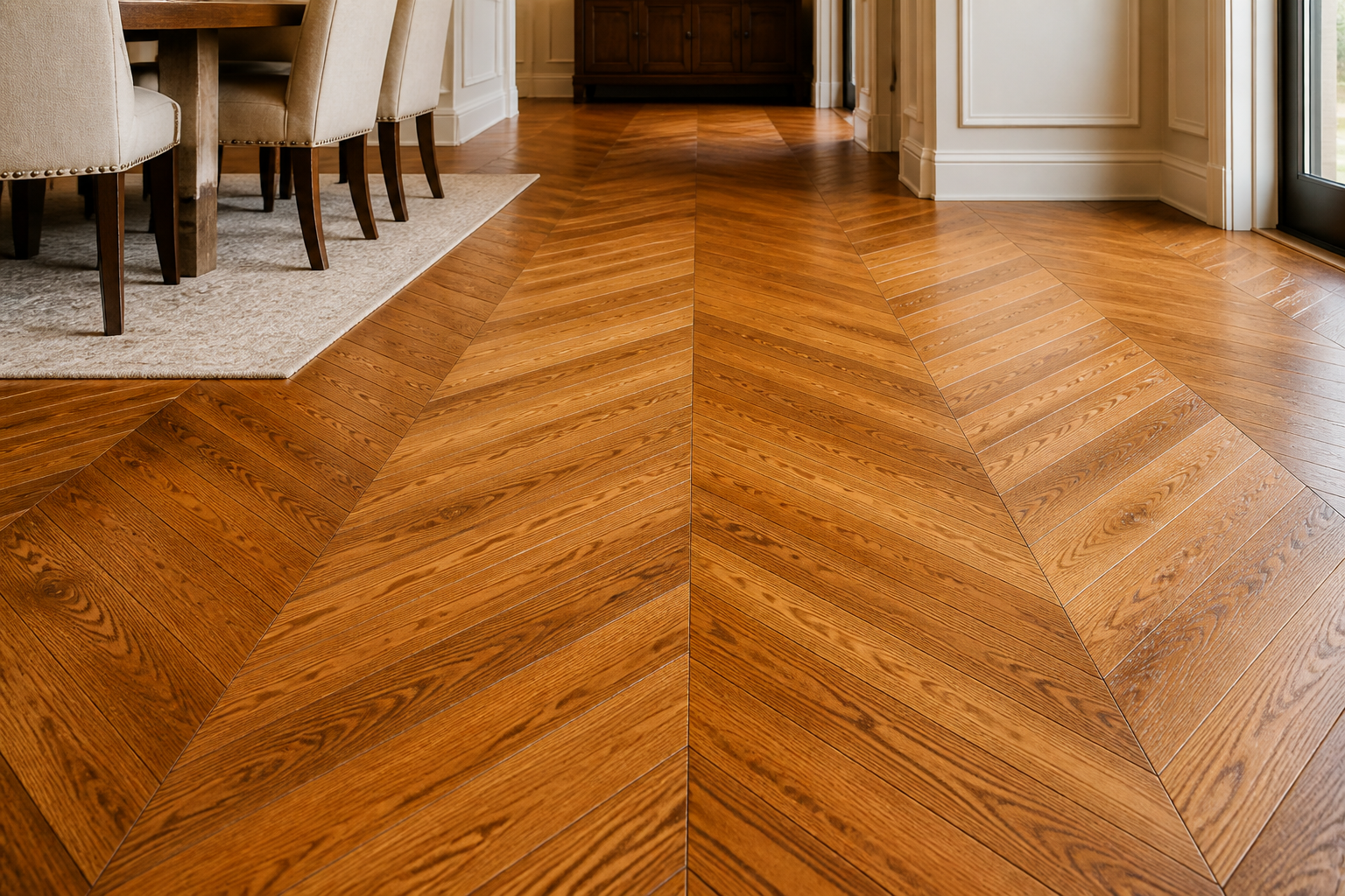 Red oak chevron hardwood floor installation